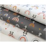 Pandas and rainbows on white